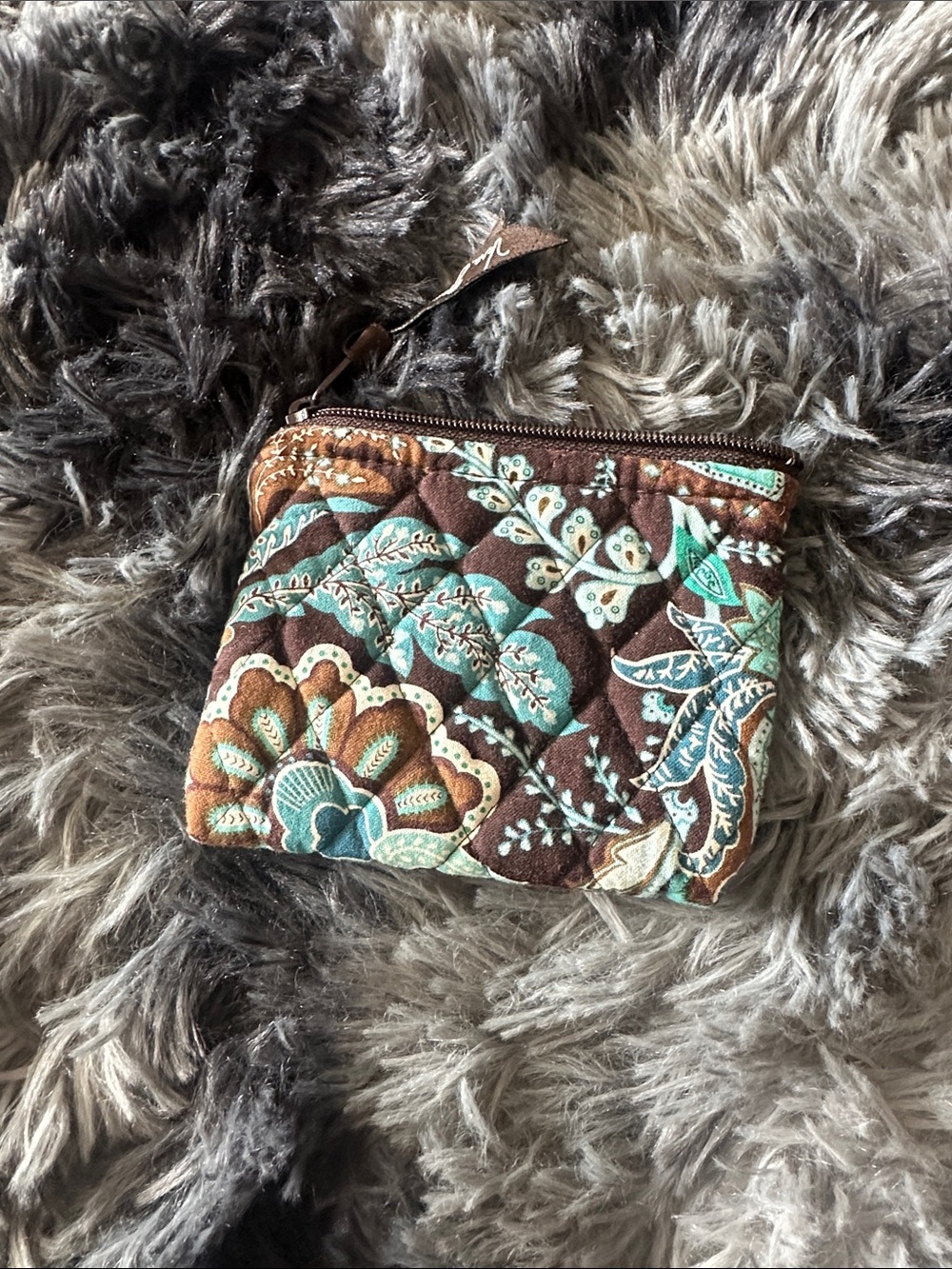Vera Bradley Brown and Teal Quilted Floral Coin Pouch